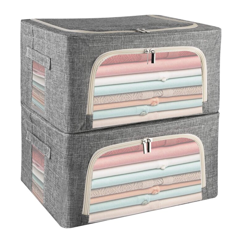 Stackable Storage Bins Box%2C Foldable Clothes Organizer With Clear Window   Carry Handles%2C Great For Clothes%2C Blankets%2C Closets%2C Bedrooms And More Set Of 2 Medium 